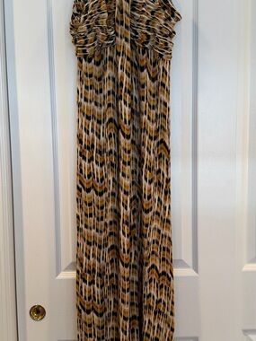 Soma Pleated Maxi Skirt in Brown, Black & Cream Pattern